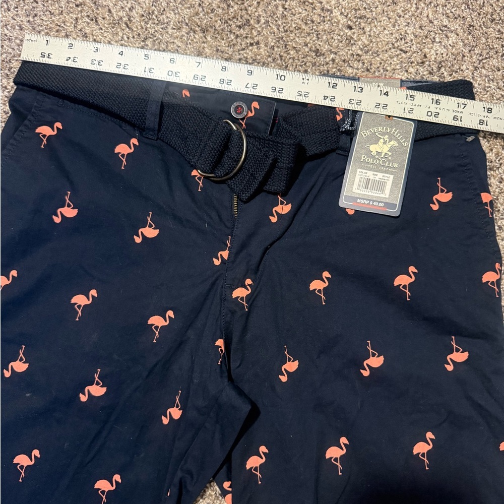 Beverly Hills Polo Club Navy‎ Flamingo Print Shorts with Belt- NWT - Picture 4 of 4